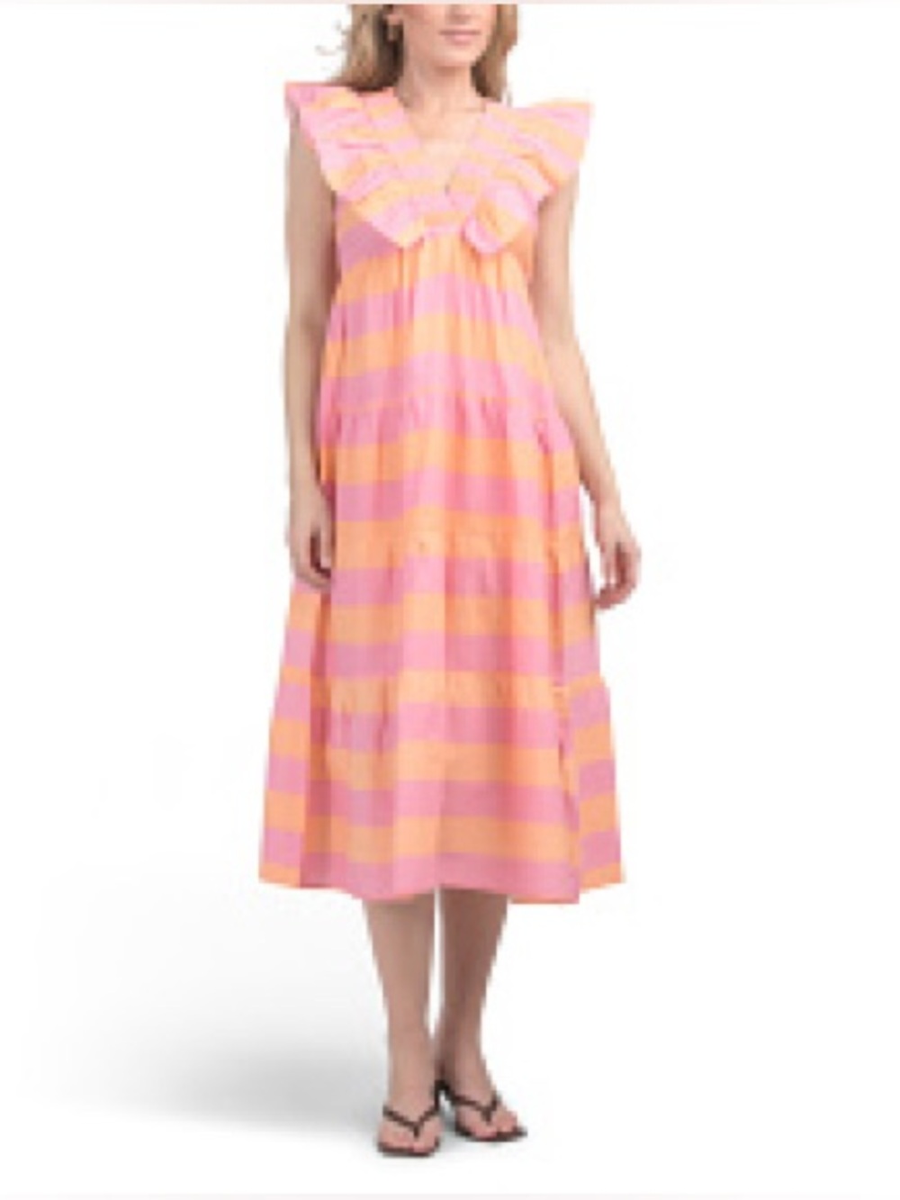 US TOGETHER Ruffle Pink Orange Maxi Large